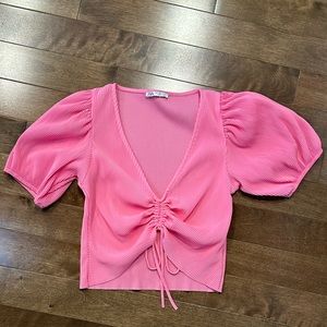 Zara top, pink, large, puffy sleeves